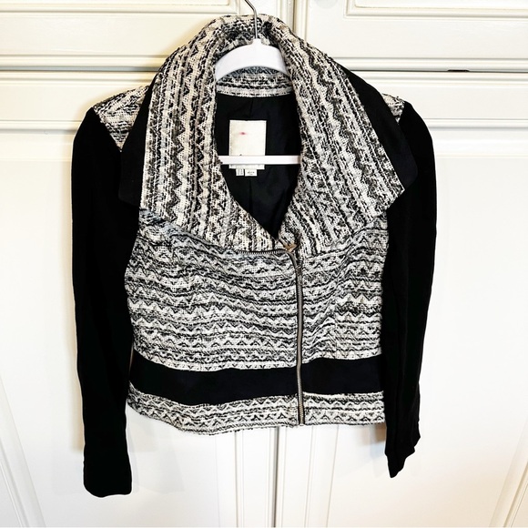 Anthropologie Elevenses Womens Textured Tweed Moto Jacket Zip Front Cotton Blend - Picture 4 of 9